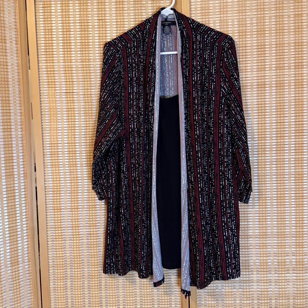 Liz McCoy Woman Red Black Striped Open Front Cardigan & Tank Set 3X Artsy